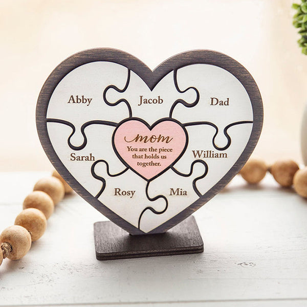 Personalized Heart Puzzle Piece Sign,Custom Family Wooden Heart Puzzle,Engraved Name Puzzle