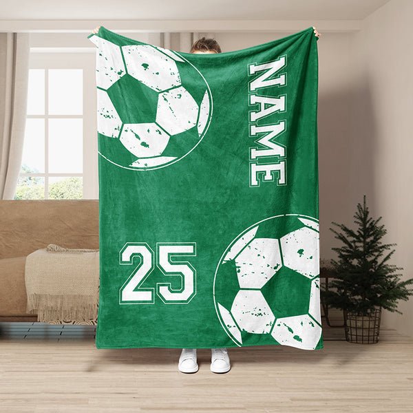 Personalized Soccer Blanket, Custom Soccer Soft Cozy Sherpa Fleece Throw Blankets, Soccer Gift