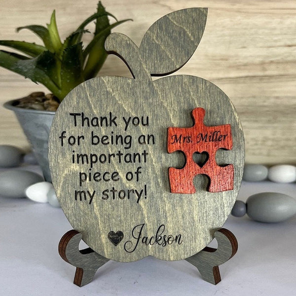 Teacher Gift, Apple, Puzzle Piece, Desktop Size, Personalized Teacher Gift