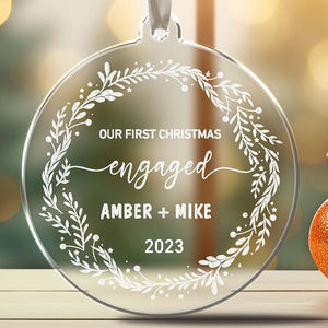 Engraved First Christmas Engaged Ornament Personalised Bauble for 1st Christmas