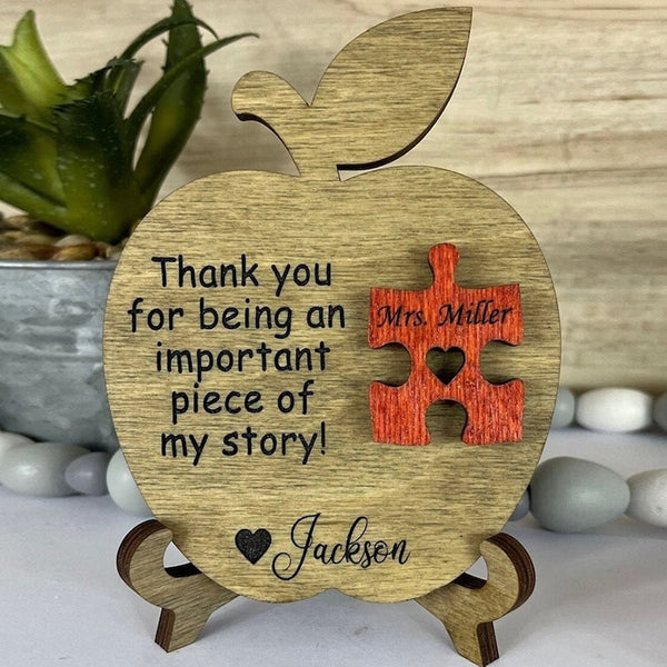 Teacher Gift, Apple, Puzzle Piece, Desktop Size, Personalized Teacher Gift