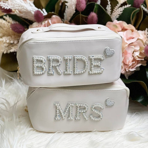 Personalized Makeup Bag, Mrs Pearls Cosmetic Bag, Toiletry Bag, Custom Bride Gift