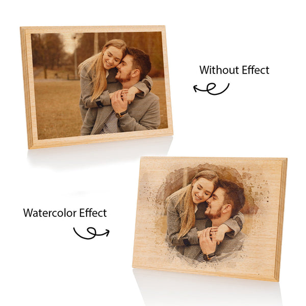 Custom Photo on Wood, Engraved Photo on Wood with Watercolor Style, Custom Wall Art