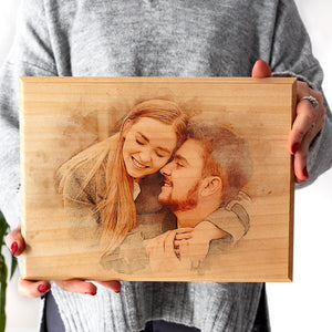 Custom Photo on Wood, Engraved Photo on Wood with Watercolor Style, Custom Wall Art