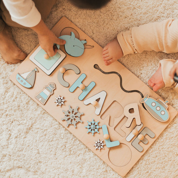 Montessori Busy Board | Personalized Puzzle Sensory Activity Wooden Toys Baby Boy Gift