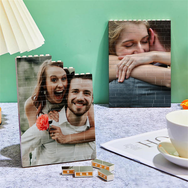 Personalized Customized 2 Photos Rectangle Building Block Puzzle Picture Block Christmas Gifts for Couples