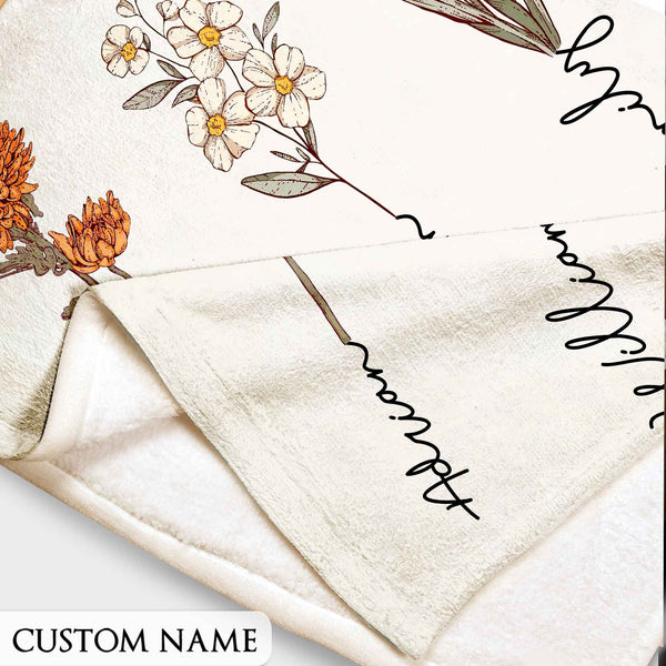 Mothers Day Gift for Grandma, Custom Grandma's Garden Blanket, Custom Birth Flower Blanket With Grandkids Names