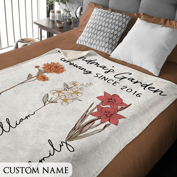 Mothers Day Gift for Grandma, Custom Grandma's Garden Blanket, Custom Birth Flower Blanket With Grandkids Names