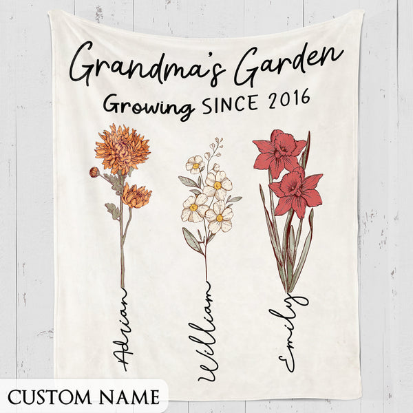 Mothers Day Gift for Grandma, Custom Grandma's Garden Blanket, Custom Birth Flower Blanket With Grandkids Names