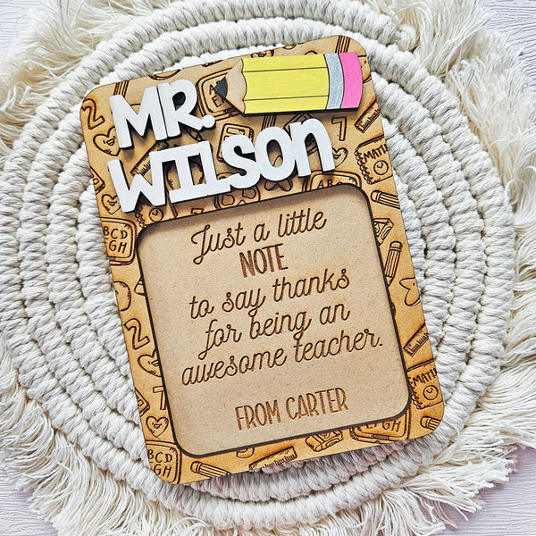 Personalized Teacher Sticky Note Pad Holder | Teacher Appreciation Gift