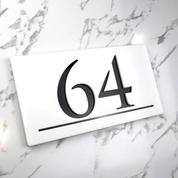 Laser Cut Matt Black & Silver Mirror Floating House Number Sign Door Address Laser Numbers