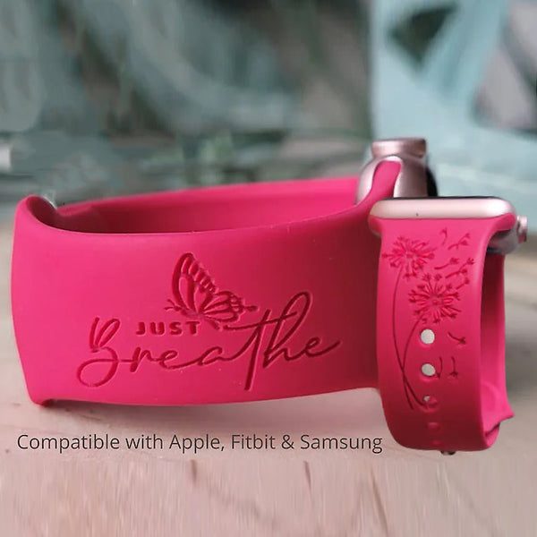 Engraved Watch Band JUST BREATHE for Apple, Fitbit, Samsung