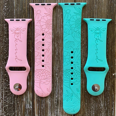 Bee Kind Floral Engraved Watch Band Compatible With Apple Watch Bands