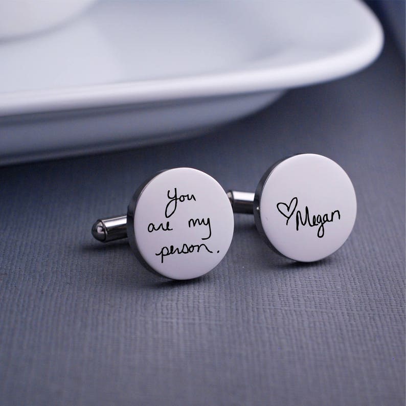 Personalized Cuff Links, Handwriting CuffLinks, Wedding Gift for Husband, Custom Cufflinks for Him