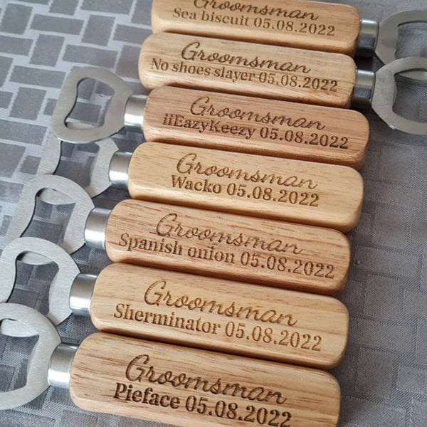 Personalised Wooden Bottle Opener Gift, Engraved Wedding Gift for Best man, Father of the Bride, Usher Groomsman