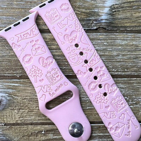 Valentine Hearts, Valentine??¡ê¡ès Day Silicone Watch Band Love Kisses Laser Engraved