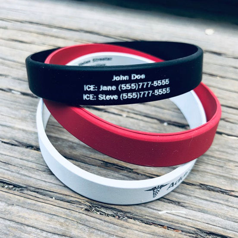 Custom Silicone Bracelet ID, Alert ID Bracelet, Custom ID Bracelet, Waterproof Medical Bracelet, Medical Alert Bracelet