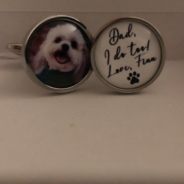 Groom Cufflinks from Dog - the dog says I do too Custom Personalized name and dog photo Cufflinks for dog Dad