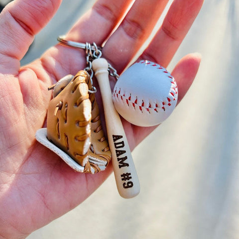 Baseball Key Chain | Mini Baseball Set Bag Tag | Custom for Baseball Game