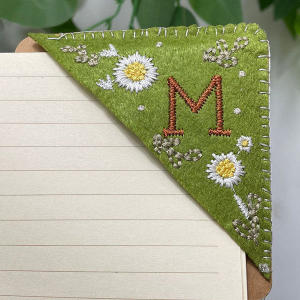 Hand Embroidered Custom Bookmark - Personalized Hand Embroidered Corner Bookmark