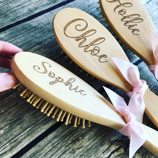 Engraved personalised wooden hairbrush