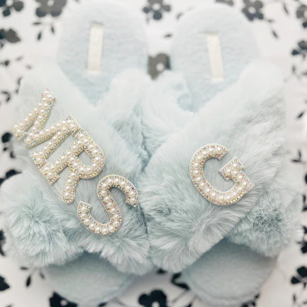 Faux Fur Bridal Slippers| I Do Slippers|Customized Slippers|Pearl Rhinestone Slippers