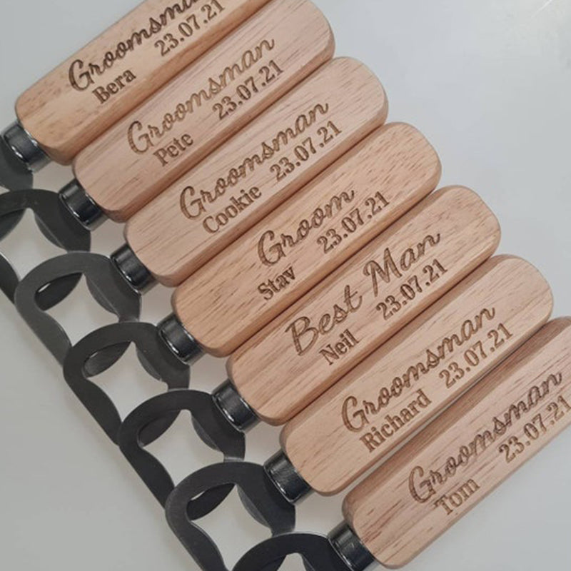 Personalised Wooden Bottle Opener Gift, Engraved Wedding Gift for Best man, Father of the Bride, Usher Groomsman