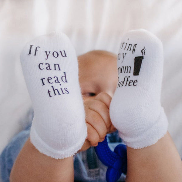 Unisex Baby Shower Gift, If you Can Read This Bring my Mom a Coffee, Baby Socks, Mothers Day Gift