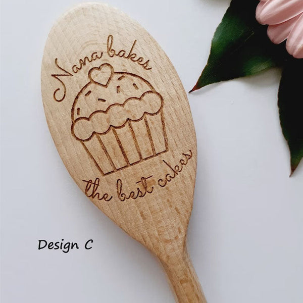 Grandma, Nana, Nanny, Granny, Gran, Mum, Dad, Bakes the best cakes Personalised Wooden Spoons, Cake Baking, Birthday Gift, Present Cooking