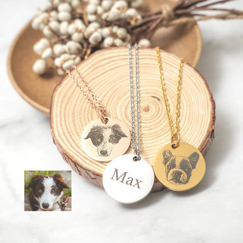 Custom Dog Portrait Necklace Keychain with Name   Dog Picture Necklace Keychain  Round Dog Necklace Keychain