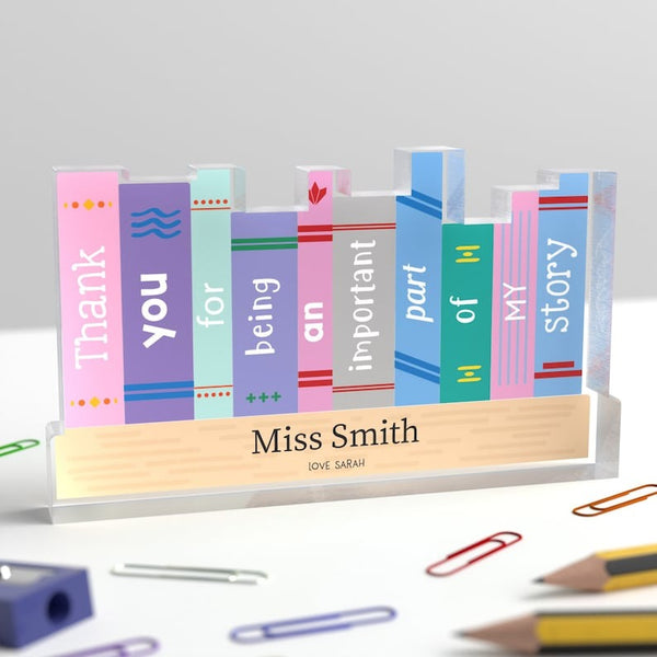 Personalised Bookshelf Teach End Of Term School Leaver Acrylic Block