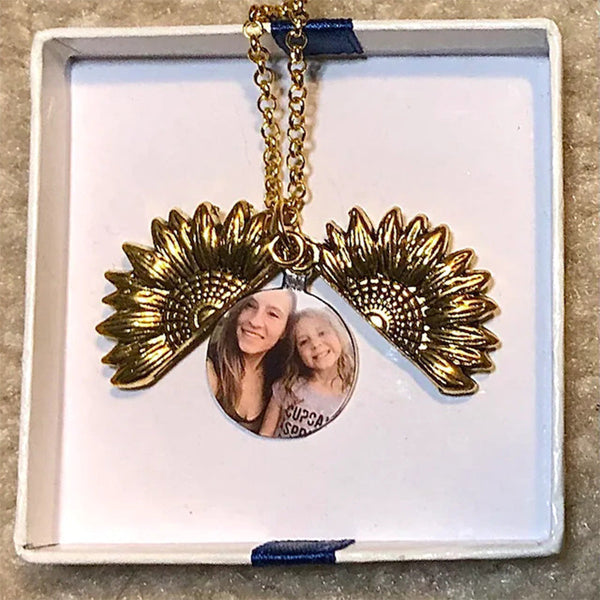 Custom Mother Daughter Picture Necklace, Sunflower Locket Necklace With Photo, Mother Necklace