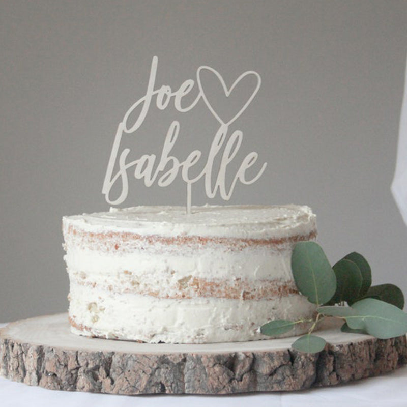 Wedding Cake Topper With Heart And First Names, Heart Topper, Love Heart Wedding Topper