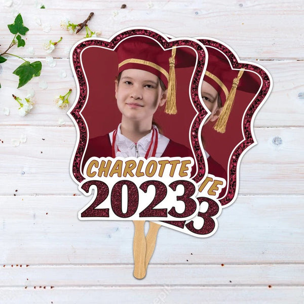 Custom Face Fans With Wooden Handle, Graduation Head, Graduation Face Fans, Class of 2024 Head Fans, Graduation Faces on a Stick