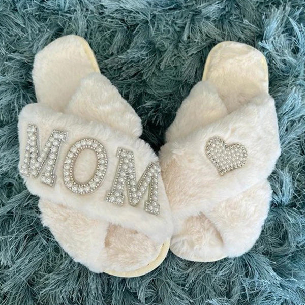 Mom Personalized Christmas Gift,Christmas Gift for her Spa Slippers,Customized Rhinestone slippers,Christmas gift for mom wife nana slippers