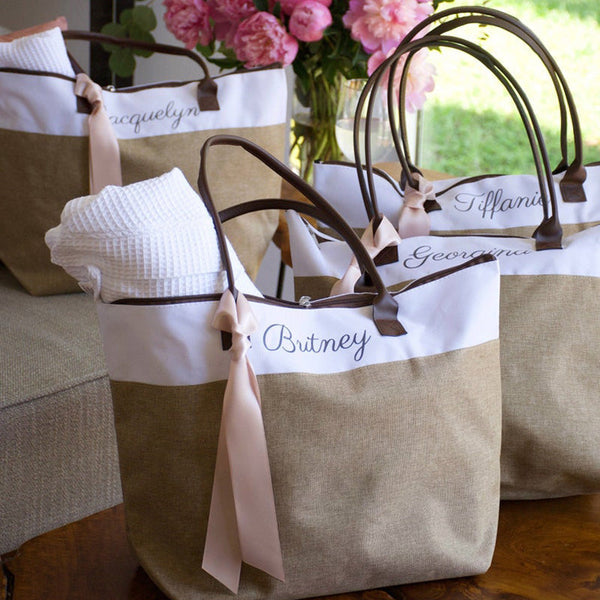 Bridesmaid Tote . Personalized Bridesmaid Gift Bags. Custom Name Bag. Zipper Tote