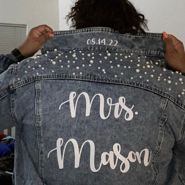 Custom Bridal Jacket, Custom Pearl Denim Jacket Future Mrs, Custom jacket, Wedding jackets, Wifey jacket, Bridal Jacket