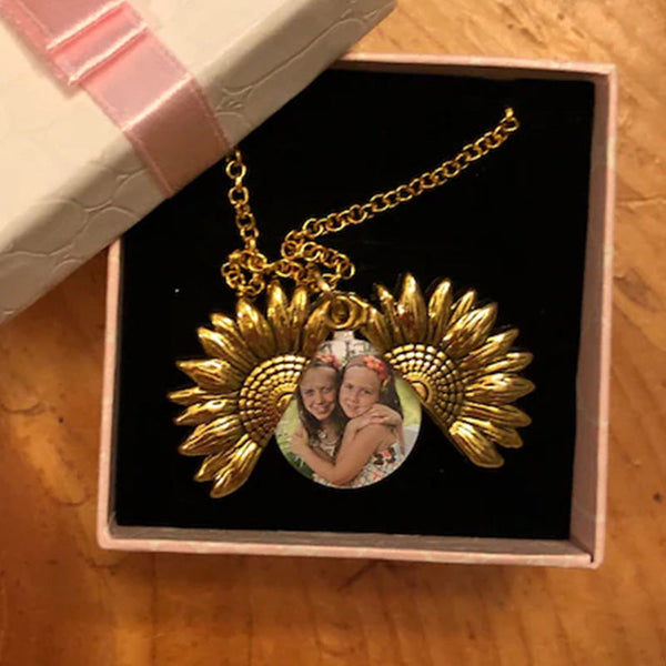 Custom Mother Daughter Picture Necklace, Sunflower Locket Necklace With Photo, Mother Necklace