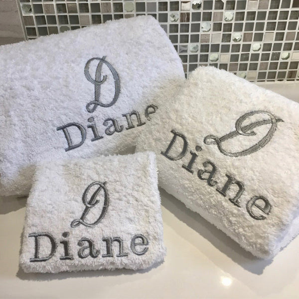 Simple Script Monogram Towels,  Embroidered Bath, Hand and Face Cloths, Personalized Face Cloths Hand and Bath towels