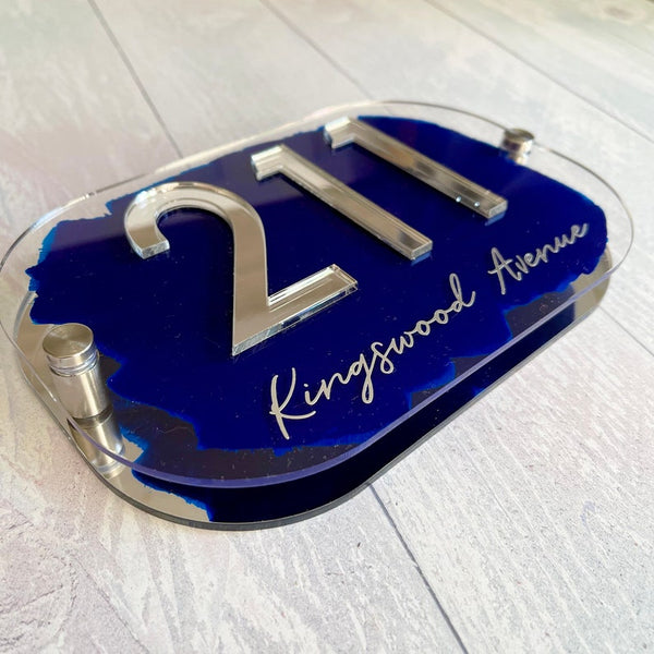 House Number Sign, Silver personalised address plaque in any colour