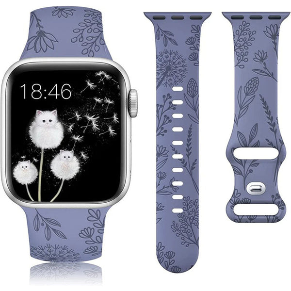 Floral Engraved Band for Apple Watch Bands Women, Silicone Dandelion Flower Pattern Bracelet for iWatch Series SE/7/6/5/4/3/2/1