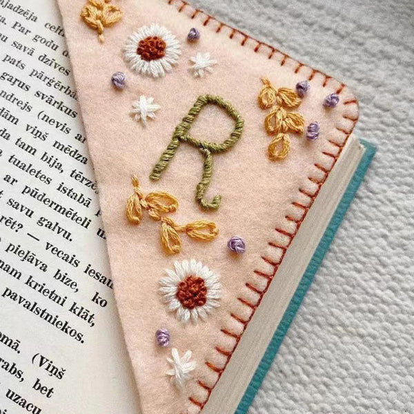 Hand Embroidered Custom Bookmark - Personalized Hand Embroidered Corner Bookmark