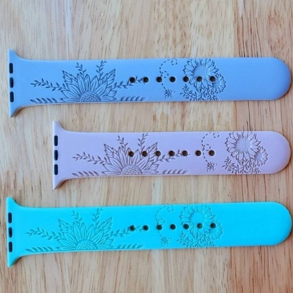 Sunflower Engraved Watch Band compatible for the "A" Smartwatch, Personalized Apple watch band  for Apple, Samsung