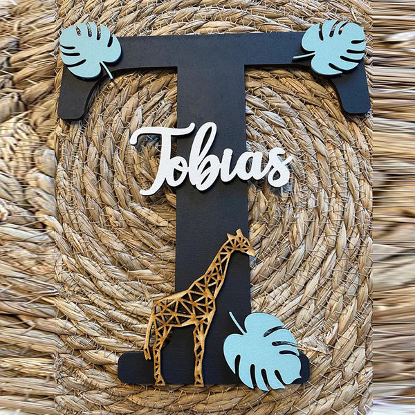 Personalised Jungle name sign. Bedroom door name sign