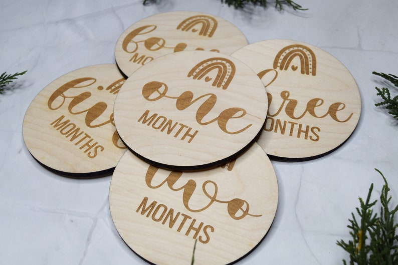 Baby Monthly Milestone Markers, Rainbow Wood Milestone Disc