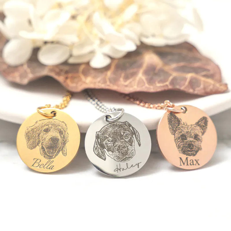 Custom Dog Portrait Necklace Keychain with Name   Dog Picture Necklace Keychain  Round Dog Necklace Keychain