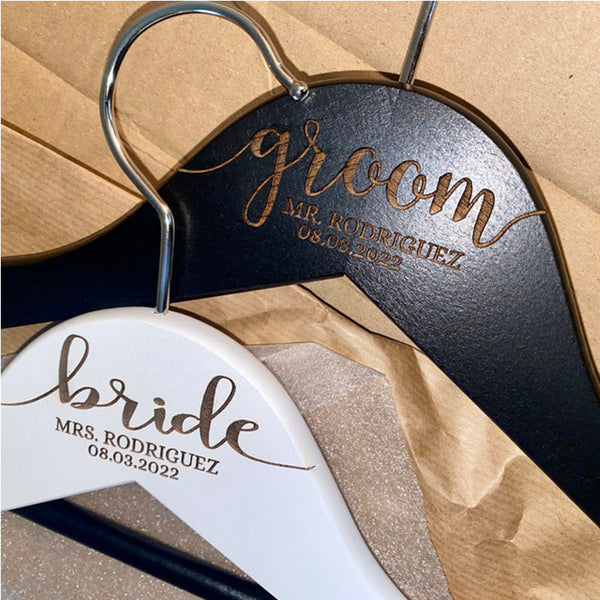 SET of 2 Personalized Hangers - Engraved Hangers for Bride & Groom - Wedding Gift