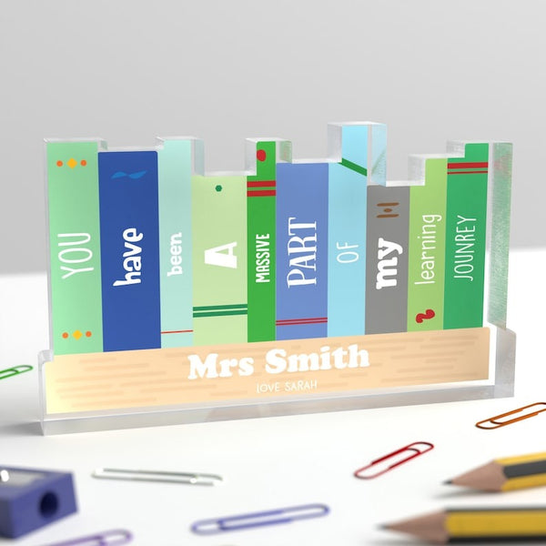 Personalised Bookshelf Teach End Of Term School Leaver Acrylic Block