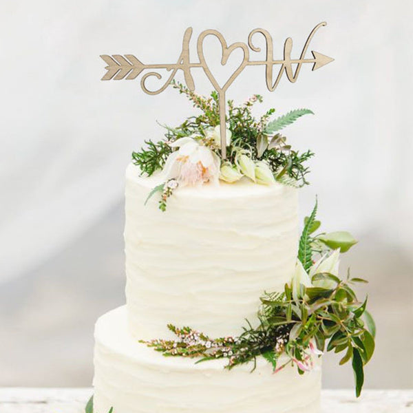 Rustic Wedding Arrow Cake Topper | Decoration | Beach wedding | Bridal Shower | Initials Cake Topper