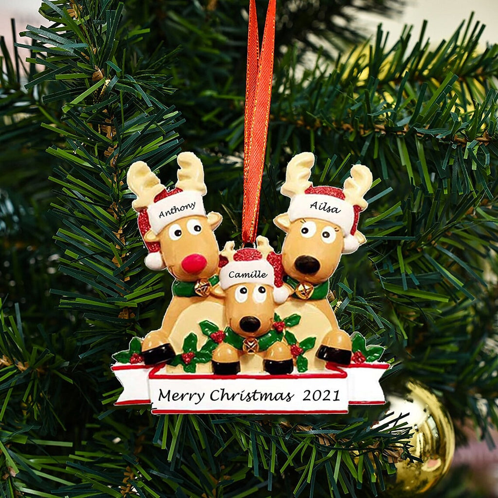 Personalized Reindeer Family Ornament 2021 Family Xmas Moose Decor